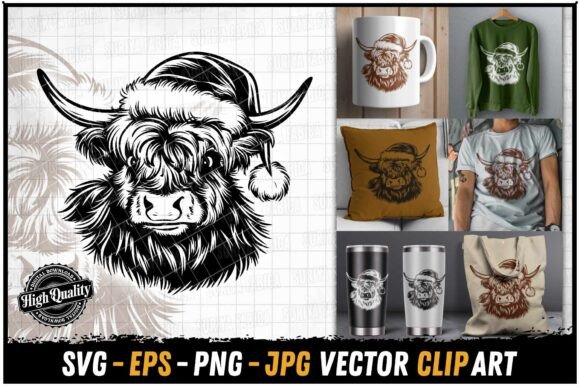 Charming Christmas Hat Highland Cow SVG