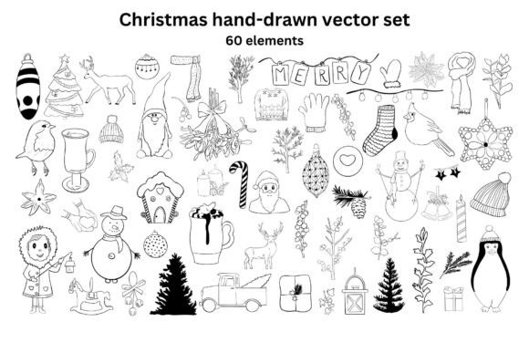 Christmas Outline Vector Illustrations for Handmade Graphics