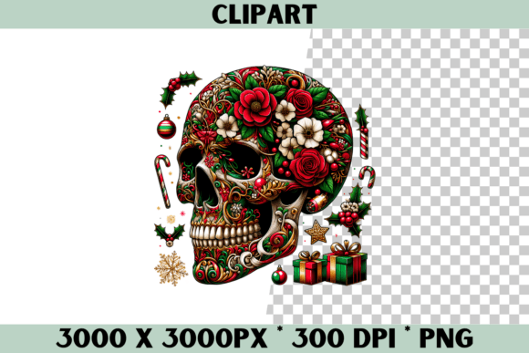 Christmas Skull Clipart - Festive Graphics for Handmade Creations