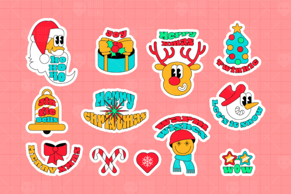 Christmas Y2k Stickers Set: A Vibrant Graphics Asset