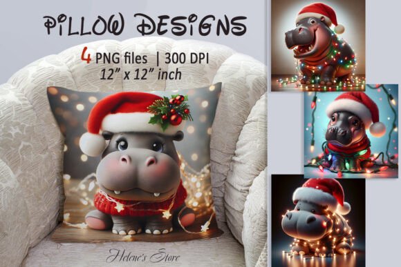 Cute Christmas Hippo Pillows: A Festive Graphics Set