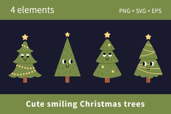 From Graphics to Brand Personality: The Cute Smiling Christmas Tree Set
