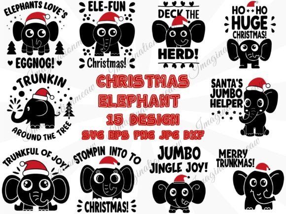 Funny Christmas Elephant SVG Bundle: Graphics for Seasonal Selling
